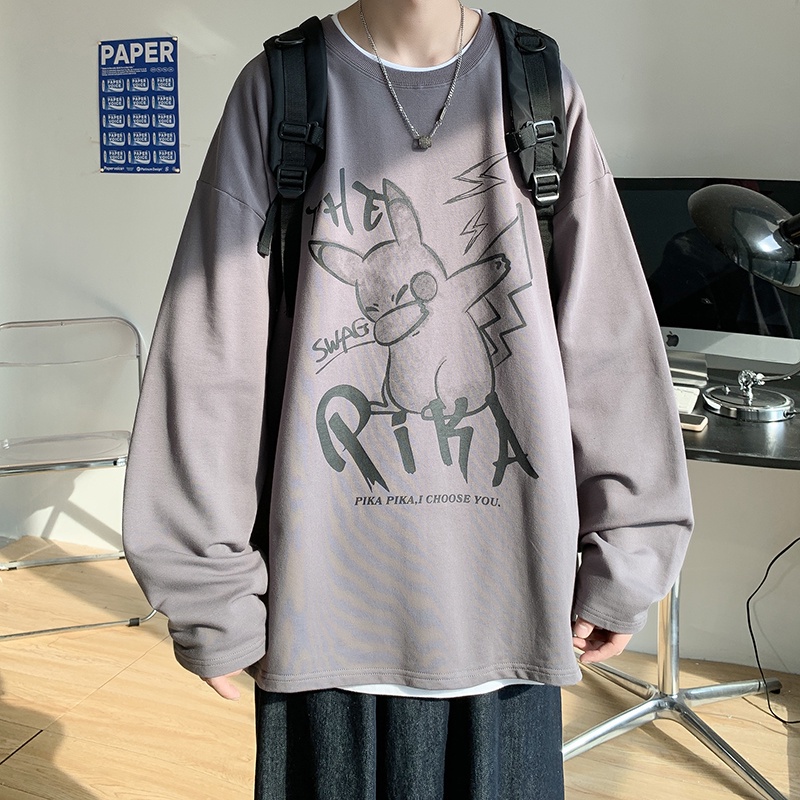 Áo sweater tay dài dáng rộng in hình kiểu Hàn Quốc thời trang xuân thu cho nam