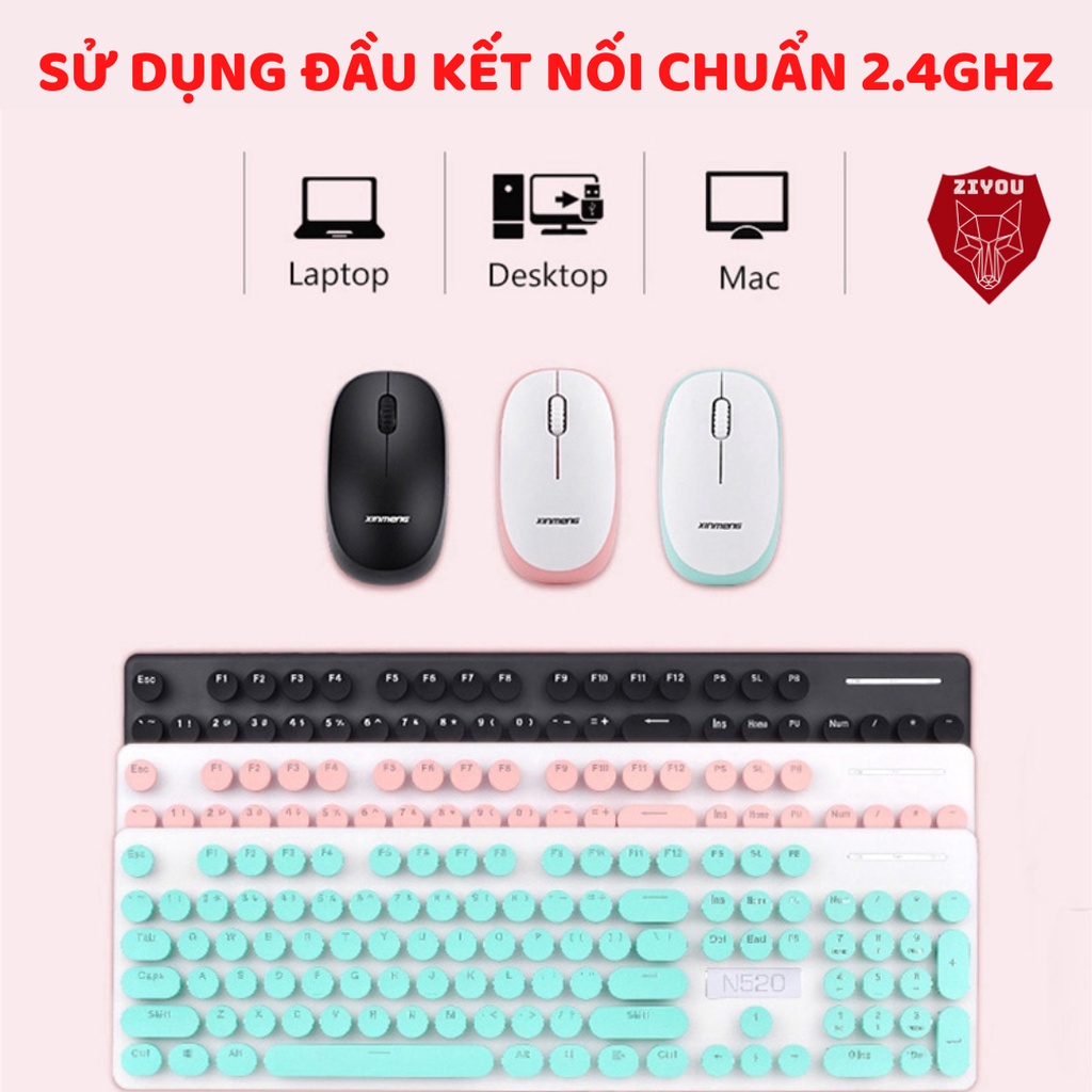 Bộ bàn phím và chuột không dây ZIYOU N520 chuẩn kết nối 2.4GHZ,màu cực đẹp,gõ cực êm,thiết kế nhỏ gọn