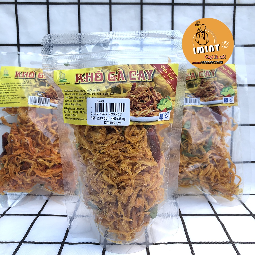 Khô gà cay lá chanh (khay 65g) làm từ 100% ức gà và các gia vị tẩm ướp Ăn Vặt IMINT FOOD | BigBuy360 - bigbuy360.vn