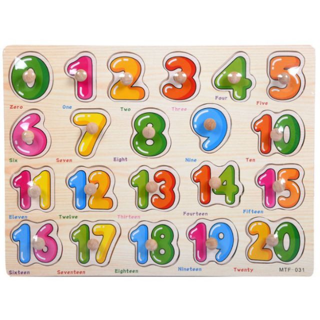 Bộ 2 bảng chữ cái và số có núm cầm bằng gỗ cho bé mẫu chữ số 17 &amp; 09