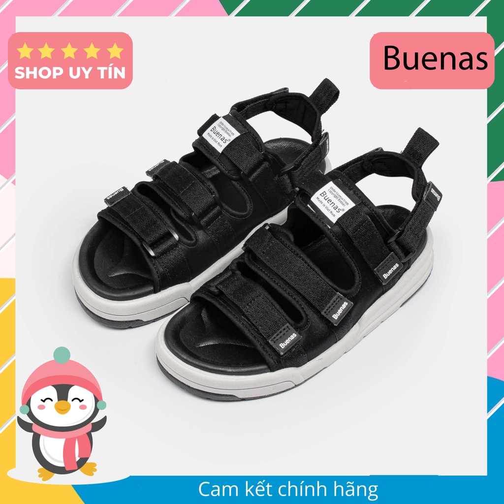 Sandal nam nữ học sinh Buneas SD-6879 đen trắng - giày dép xăng-đan đế bằng cao 3 phân đi chơi