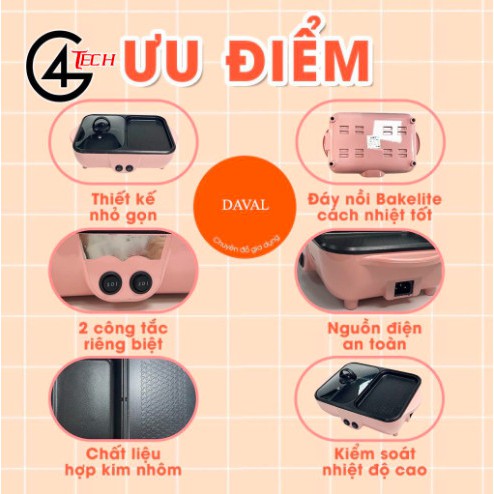 [ CHUYÊN SỈ LẺ ] Nồi Lẩu Nướng Điện , Siêu Chống Dính, Bếp Lẩu Nướng Mini 2 Ngăn Cao Cấp Bảo hành 12 tháng