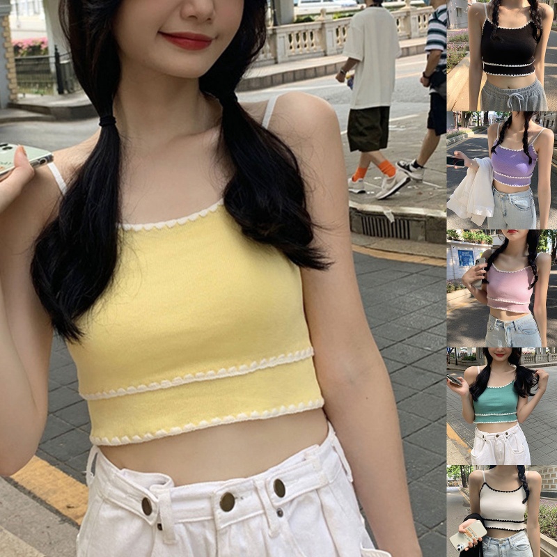 Áo Croptop Dệt Kim Hai Dây Ôm Dáng Thời Trang Mùa Hè Cho Nữ