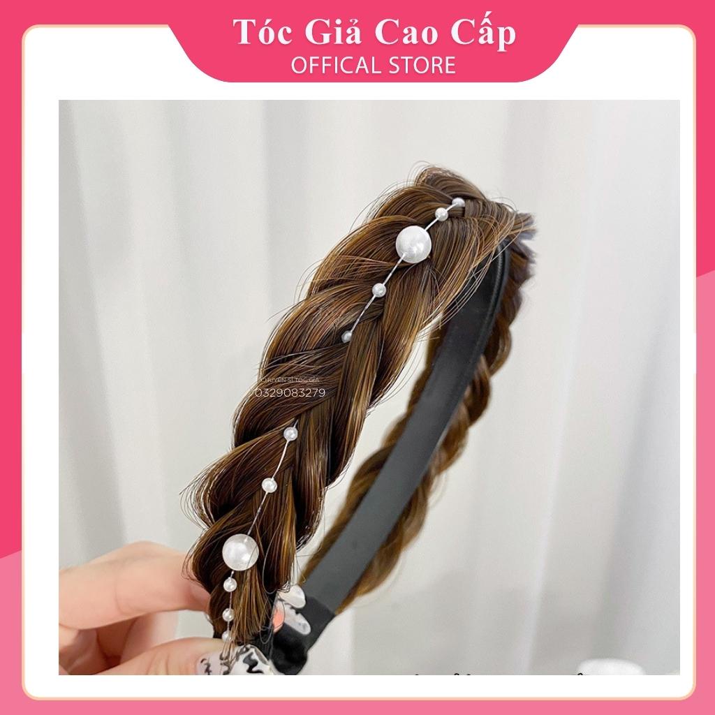 Tóc giả băng đô xương cá có đính hạt và trơn, mẫu mới đẹp