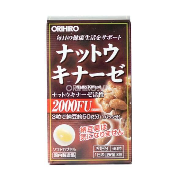 [DATE 2023] VIÊN UỐNG HỖ TRỢ CHỐNG ĐỘT QUỴ TAI BIẾN CỦA NHẬT ORIHIRO (HỘP 60 VIÊN), Natto Kinase 2000FU
