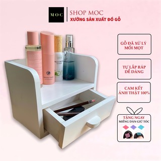 Kệ mỹ phẩm màu trắng đồ trang điểm để bàn bằng gỗ thông bền đẹp dùng để son môi đồ makeup Shop Mộc