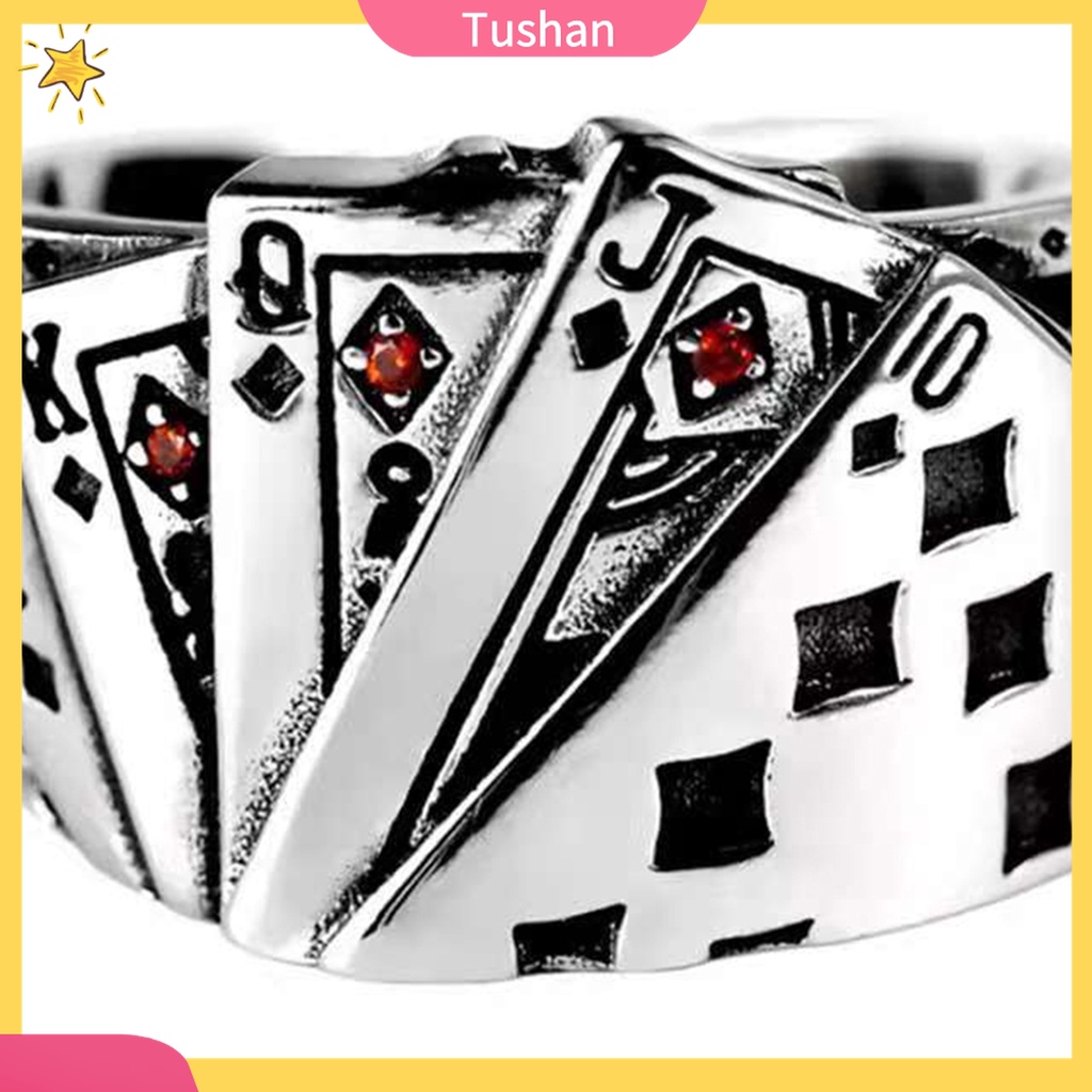 [TS] - Nhẫn Hở Khắc Lá Bài Poker Cổ Điển Có Thể Điều Chỉnh Kích Thước Cho Bữa Tiệc