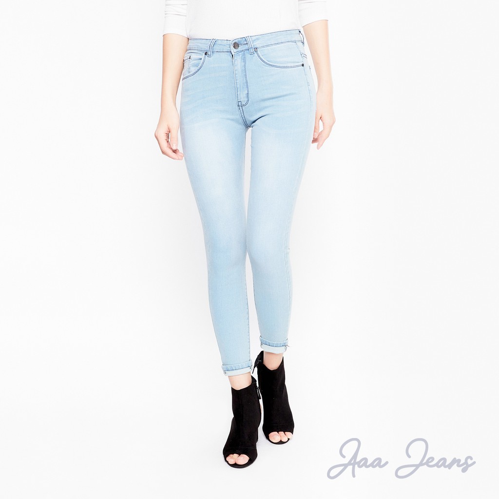 Quần Skinny Nữ Lưng Cao Màu Xanh Sáng Aaa Jeans