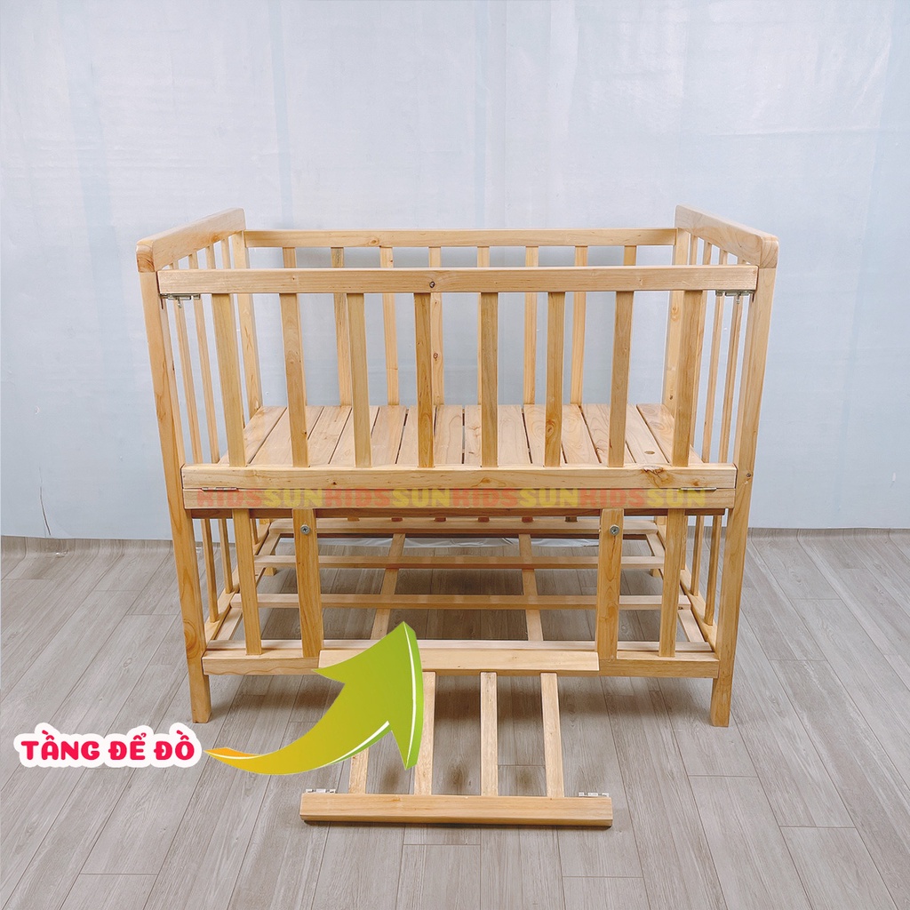 Cũi Cho Bé 3 Tầng Trẻ Em KIDSSUN Chất Liệu Gỗ Quế Xuất Khẩu Có Giát Để Đồ Tặng Ga Chống Thấm Bảo Hành 24 Tháng