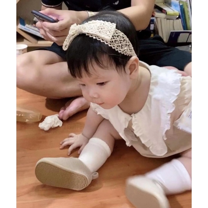 Turban/ Bờm ren màu beige hàn quốc cho bé