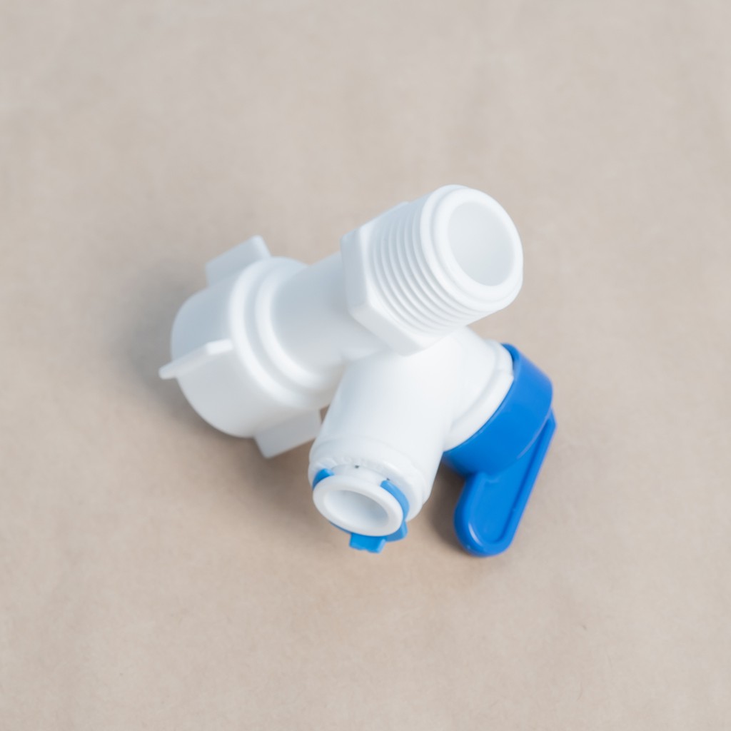 Van chia nước bằng nhựa ren 21 ra dây 6, dây 10 mm (trắng xanh)