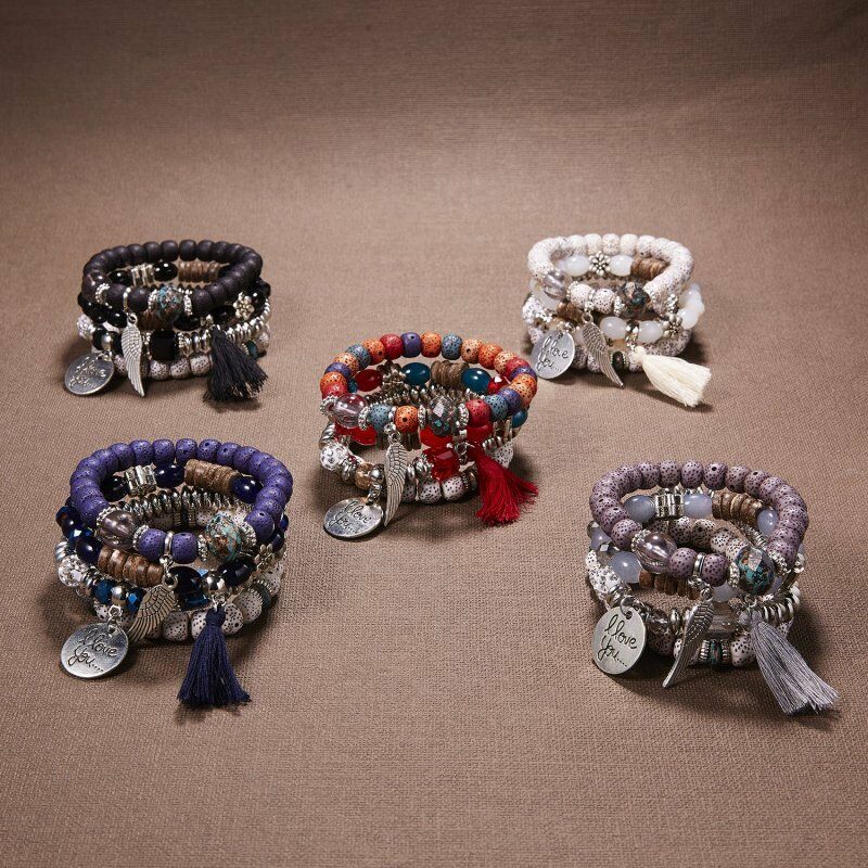 Vòng đeo tay Gmai chuỗi hạt đá nhiều lớp phong cách Boho ấn tượng
