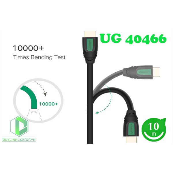 Dây cáp HDMI 2.0 thuần đồng 100%, 19+1 Dài 10m dùng cho Tivi, máy tính, máy chiếu UGREEN HD101 40466 - Hàng Chính Hãng