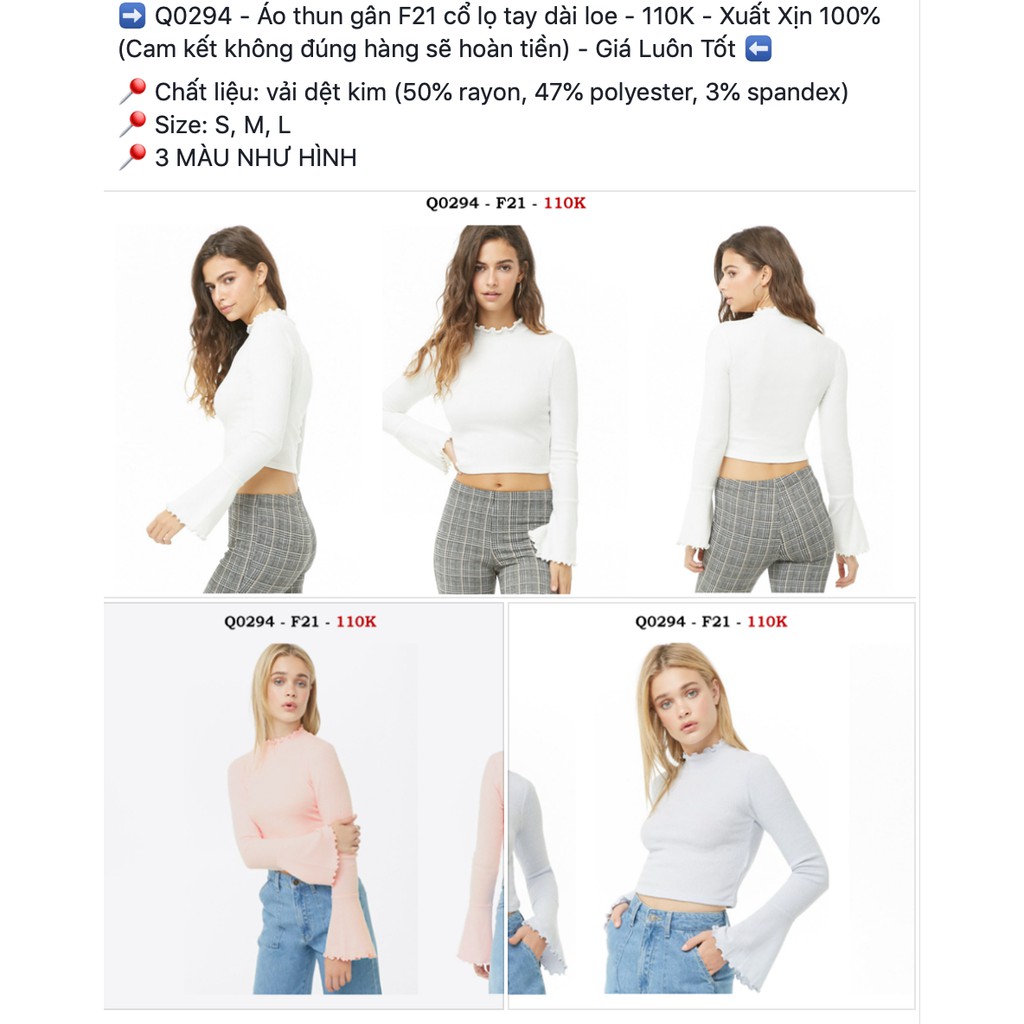 Thanh Lý Pass Áo Thun Gân F21 Cổ Lọ Tay Dài Loe