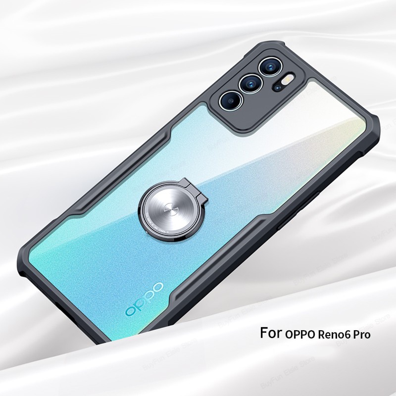 Ốp điện thoại acrylic TPU trong suốt chống sốc có nhẫn đỡ cho Oppo Reno6 5G Reno 6 5 4 Reno5 Reno4 Lite F Pro 5G