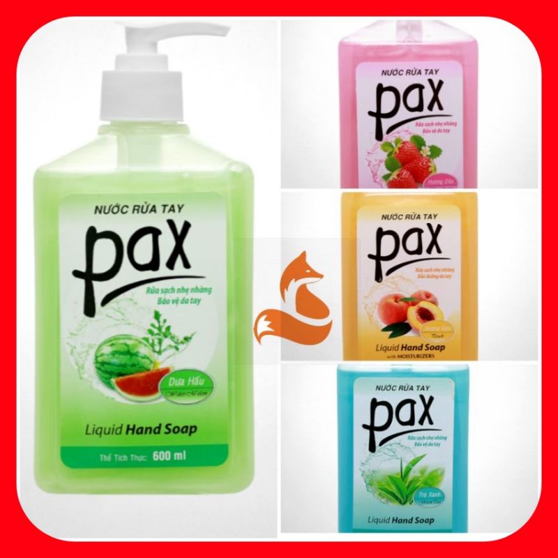 Nước Rửa Tay Pax 600ml 4 Mùi Hương Dưa Hấu/Dâu/Trà Xanh/Đào (Nhu Yếu Phẩm)
