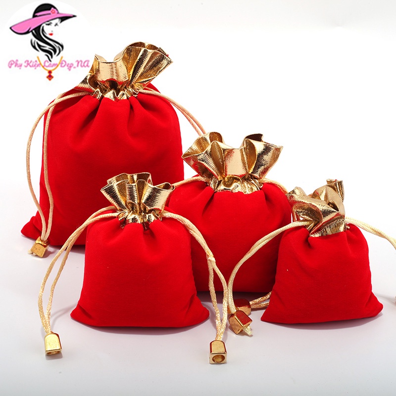 Túi Nhung Đỏ Có Dây Rút Để Đựng Phụ Kiện ,Trang Sức, Đựng QuàTặng - Full size