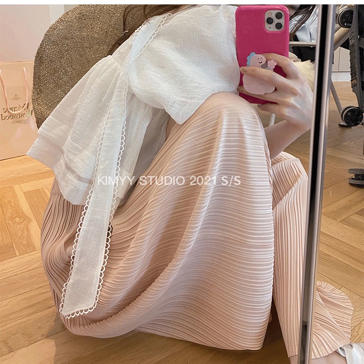 Jiashucheng Bộ Áo Sơ Mi Búp Bê + Quần Ống Rộng Lưng Cao Phong Cách Hàn Quốc Thời Trang Mùa Hè Hàng Mới