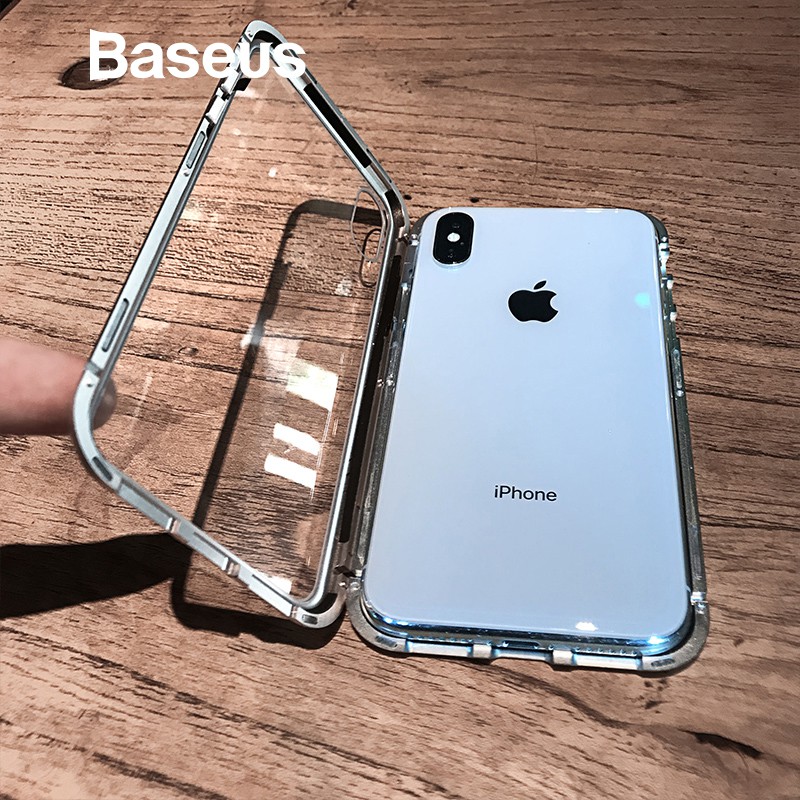 Ốp Lưng Nắp Gập Mặt Kính Cường Lực Nam Châm Hiệu Baseus Cho Iphone Xs Max Xs Xr