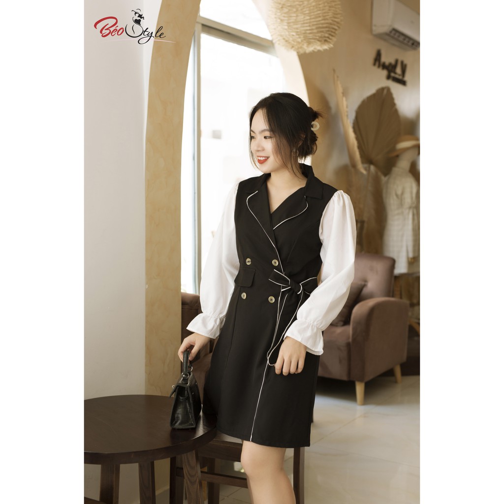 BIGSIZE nữ đầm kiểu cổ Vest bigsize  DABS015 Beostyle cho người béo mập 55-100kg - Mặc đi tiệc, công sở hoặc dạo phố