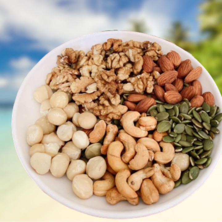 Hạt dinh dưỡng Mixed Nuts 5 loại hạt: Macca, hạnh nhân, óc chó, hạt điều và bí xanh, đã sấy chín, tách vỏ (500gr) Hoàn t