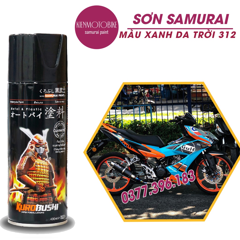 Sơn Samurai màu xanh da trời 312 - chai sơn xịt chuyên dụng dành cho sơn xe máy