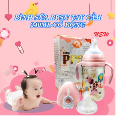 🍀🐾CHÍNH HÃNG🍀🐾BÌNH SỮA GB PPSU CỔ RỘNG CÓ TAY CẦM HÌNH THÚ  180ml,240ml