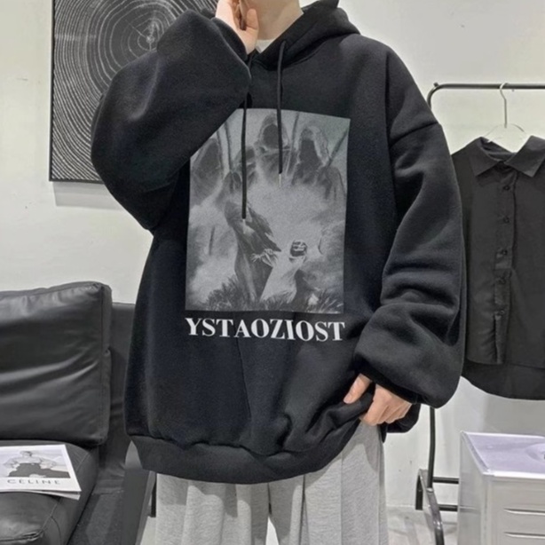 Áo hoodie dáng rộng in họa tiết phong cách hiphop đường phố Hàn Quốc