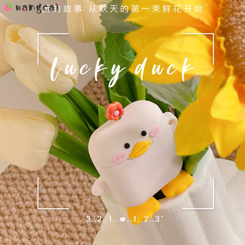Vỏ Bảo Vệ Hộp Sạc Tai Nghe Airpods 1 2 3 Pro 3 Bluetooth Không Dây Chất Liệu Silicon Mềm Hình Chú Vịt Và Hoa Dễ Thương