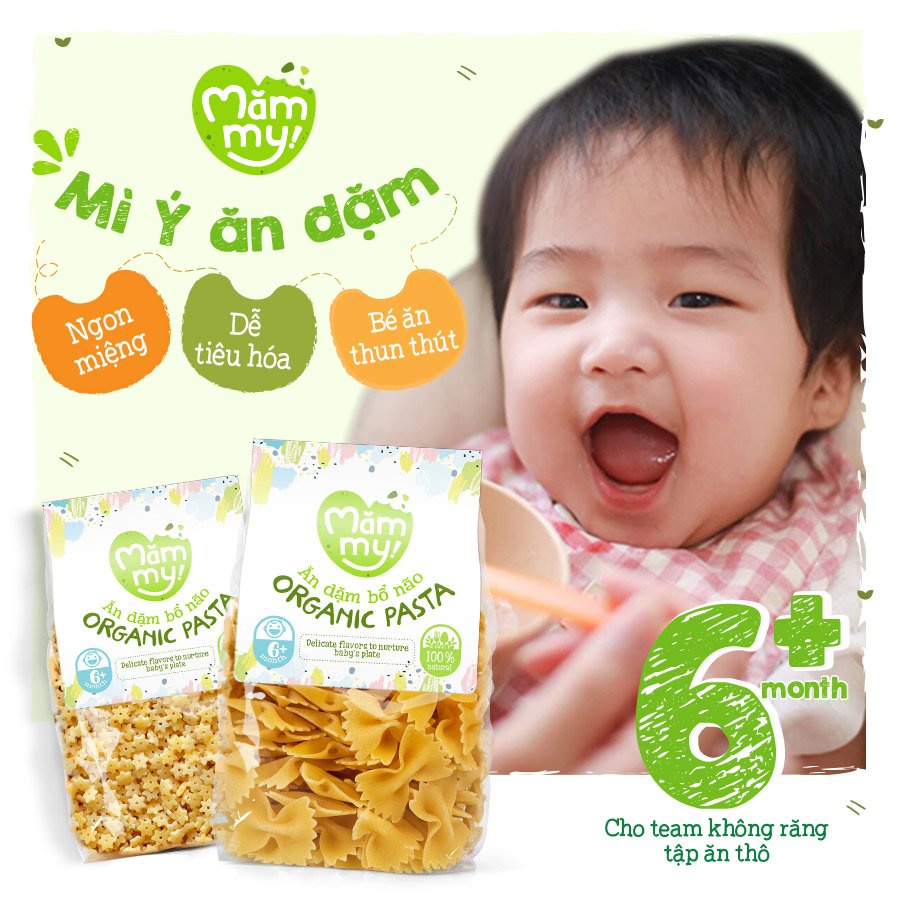 [NHẬP KHẨU Ý] Nui Ăn Dặm, Mỳ Ý Mini Hữu Cơ Loại 1 Mềm Tan Cho Bé Ăn Dặm BLW Mămmy