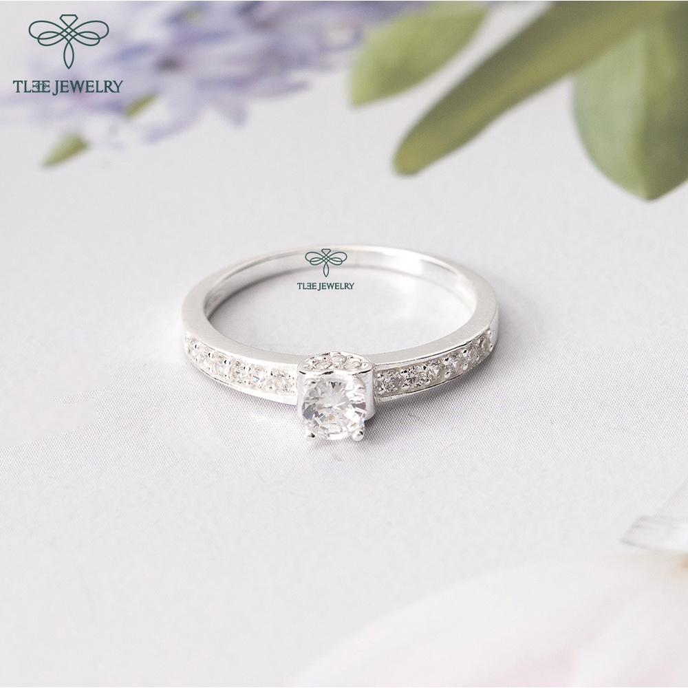 Nhẫn bạc nữ TLEE bốn chấu viền đính đá trai tim xinh xắn TleeJewelry A0216