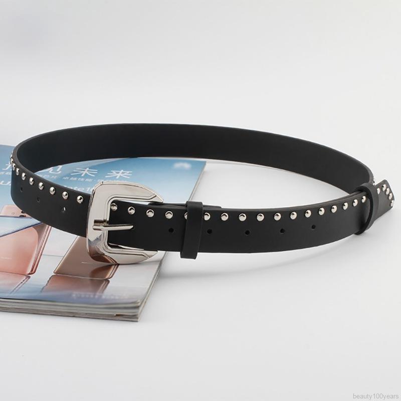 ❉beauty❉ Ladies Square Rivet Stitching Metal Pin Buckle Popular Wild Casual Novelty Fashion Punk Square Ring Belt