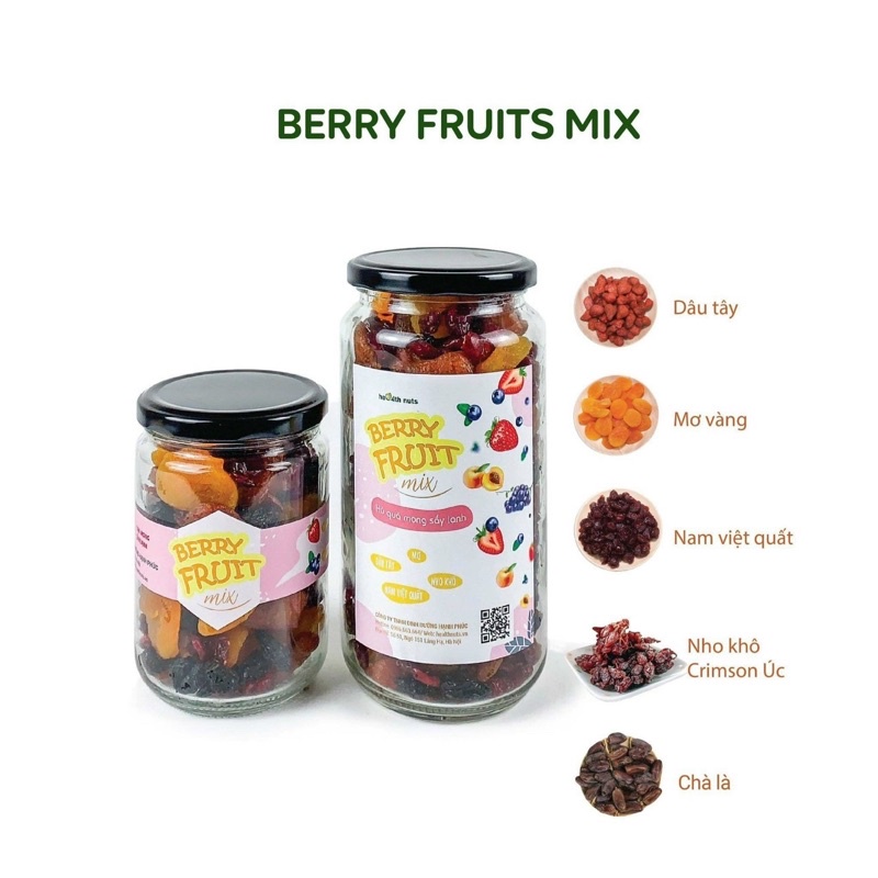 MIX FRUIT 5 quả mọng sấy lạnh (dâu tây + nho khô + việt quất + mơ sấy + chà là)