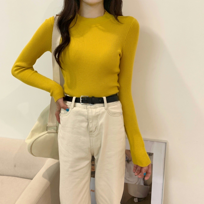 Áo Perty dệt kim màu trơn dáng ôm thời trang thu đông phong cách Hàn Quốc dành cho nữ