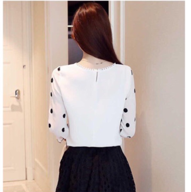 Áo kiểu phối ren nhí tay dài