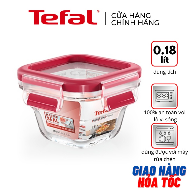 Hộp thủy tinh vuông Tefal Masterseal N1041312 - 180ml - đỏ