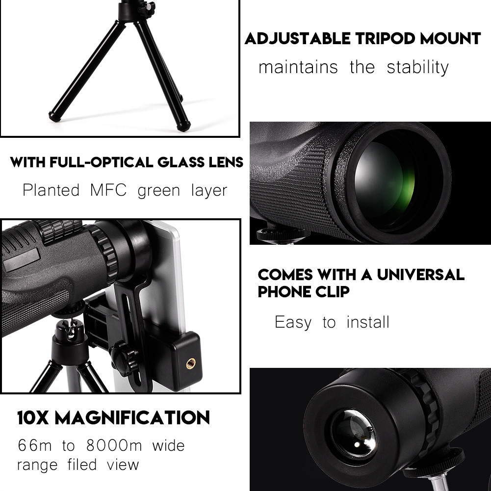 Kính viễn vọng phóng đại 10X HD với giá đỡ ba chân cho điện thoại