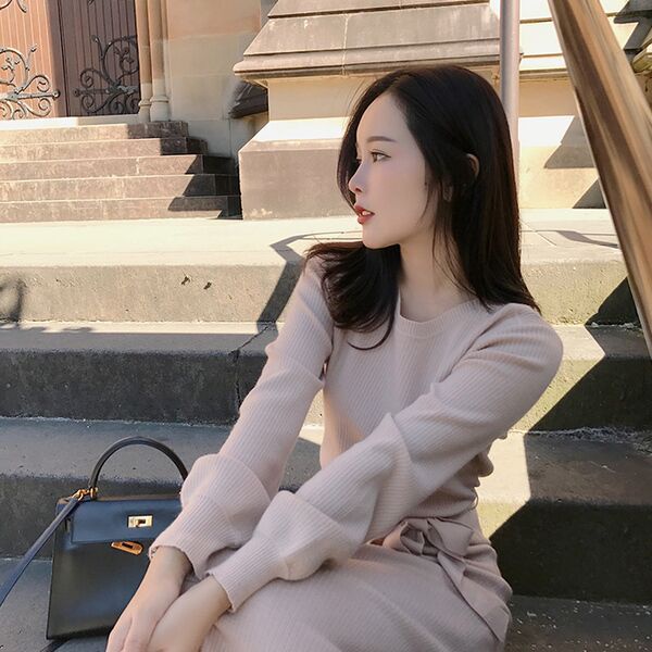 Đầm nữ đẹp💕FREESHIP💕Váy len nữ thu đông dáng suông dài buộc eo xinh xắn mẫu mới nhất