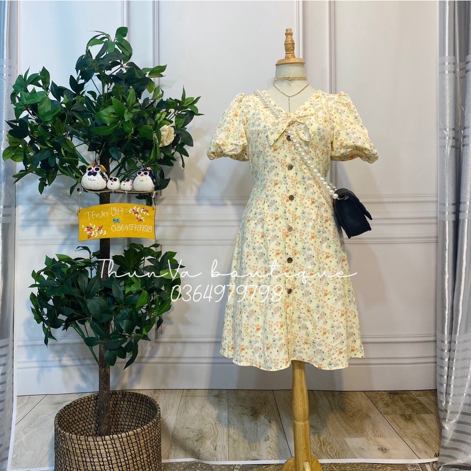 Đầm nữ thời trang nữ 💖 Freeship 💖 Váy đầm nữ dự tiệc công sở dạo phố đi biển cổ V cột nơ tay phồng quyến rũ THUNVA V15