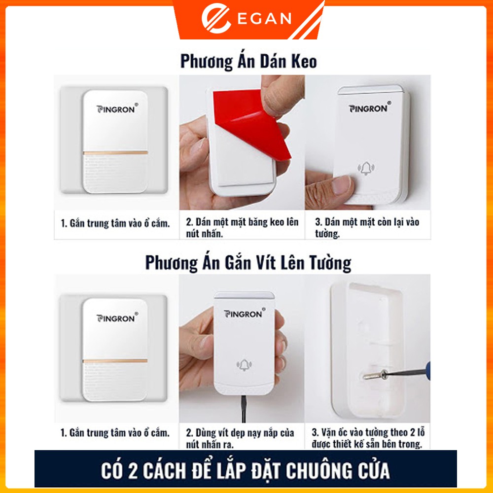 Chuông cửa không dây cao cấp Pingron PR-DB01 chống nước tốt, kết nối xa 300m, bảo hành 1 đổi 1, hàng chính hãng.