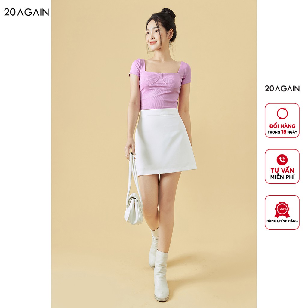 Áo phông nữ croptop ngắn tay 20AGAIN, chất thun tăm co giãn ATA2059