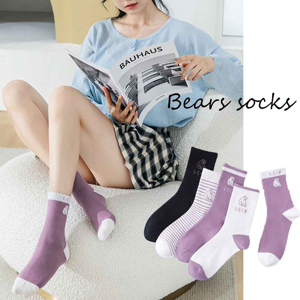MOCHO Girls Cotton socks Cute Women socks Bear socks Middle Tube New Fashion Personality Cartoons Bear Pattern Personality | BigBuy360 - bigbuy360.vn