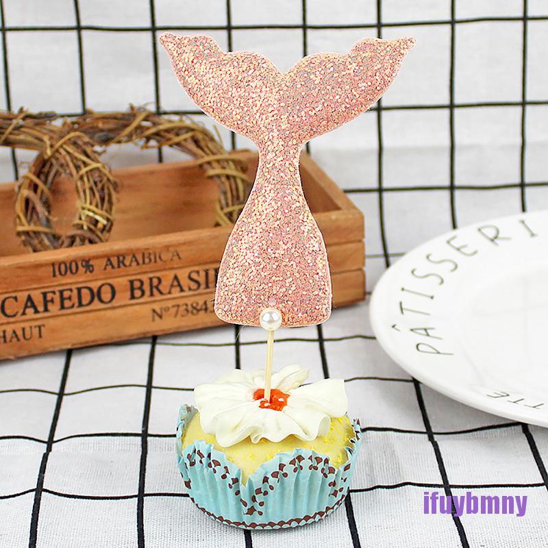 [ifuyb] Mermaid Cupcake Picks Happy Birthday Cake Toppers For Wedding Party Decor qura