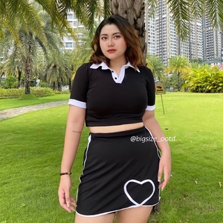 Set bigsize áo croptop chân váy tim