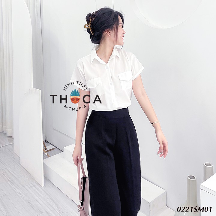 Áo sơ mi trắng, đen túi nấp tay ngắn trơn THOCA HOUSE chuẩn form hiện đại, trẻ trung công sở đi làm, đi chơi | BigBuy360 - bigbuy360.vn