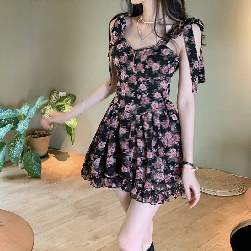 Đầm Mini In Hoa Vải Chiffon Thời Trang Mùa Hè Quyến Rũ Cho Nữ
