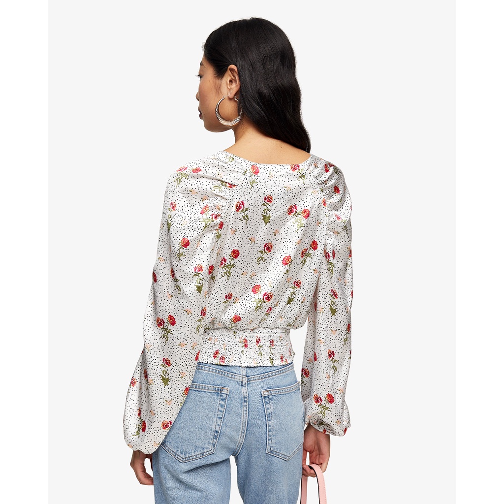 TOPSHOP - Áo kiểu nữ PETITE Cream Satin Floral Dot Tie Front 26B06SCRM-200