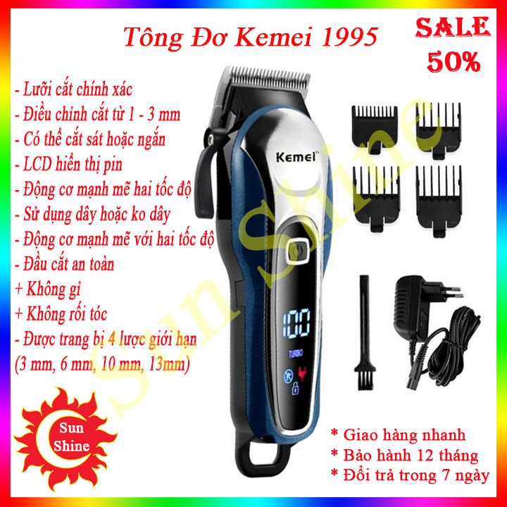 Tông Đơ Cắt Tóc Chuyên Nghiệp , Tăng Đơ Chính Hãng Kemei KM-1995 Thời Gian Sử Dụng Lâu Lưỡi Cắt Sắc Bén