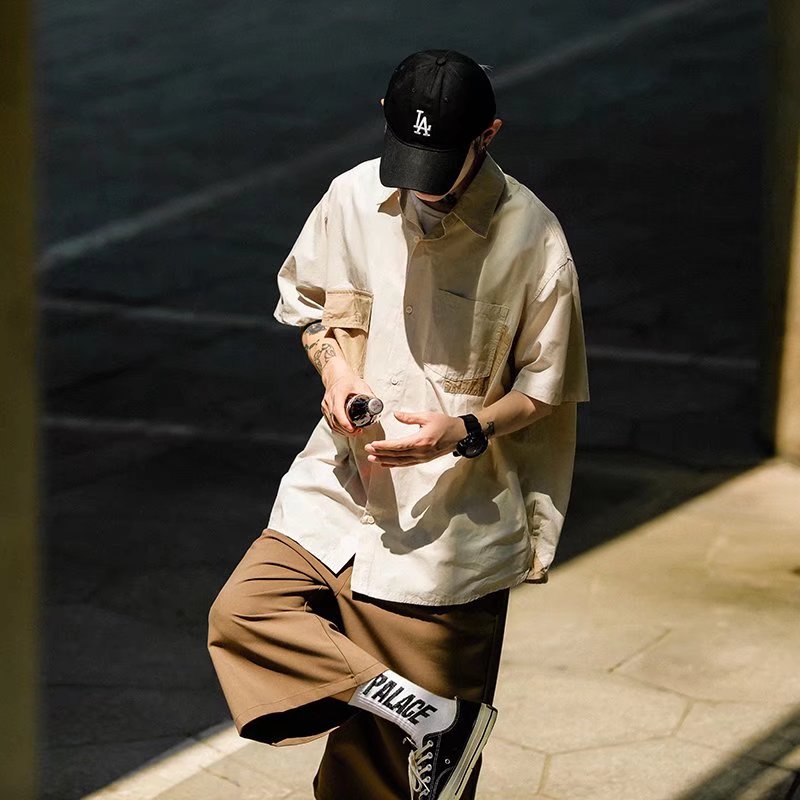 Áo Sơ Mi Kaki Ngắn Tay Phối Túi Màu Sắc Tương Phản Có Túi M-2XL Dễ Phối Đồ Thời Trang Mùa Hè Cho Nam