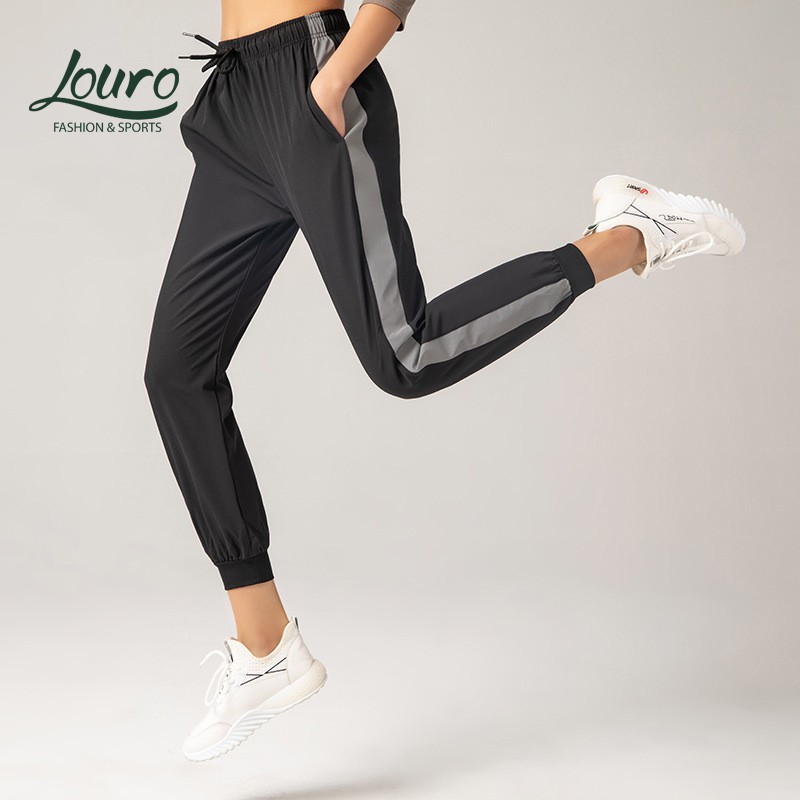 Quần jogger nữ tập gym Louro QL108, mẫu quần tập zumba, yoga, gym viền phản quang phát sáng cực đẹp